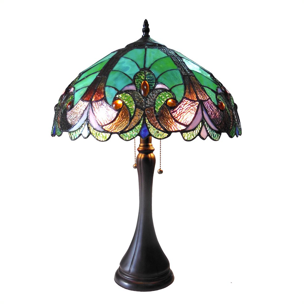 AMOR Tiffany-style 2 Light Victorian Table Lamp 16" Shade. Picture 1
