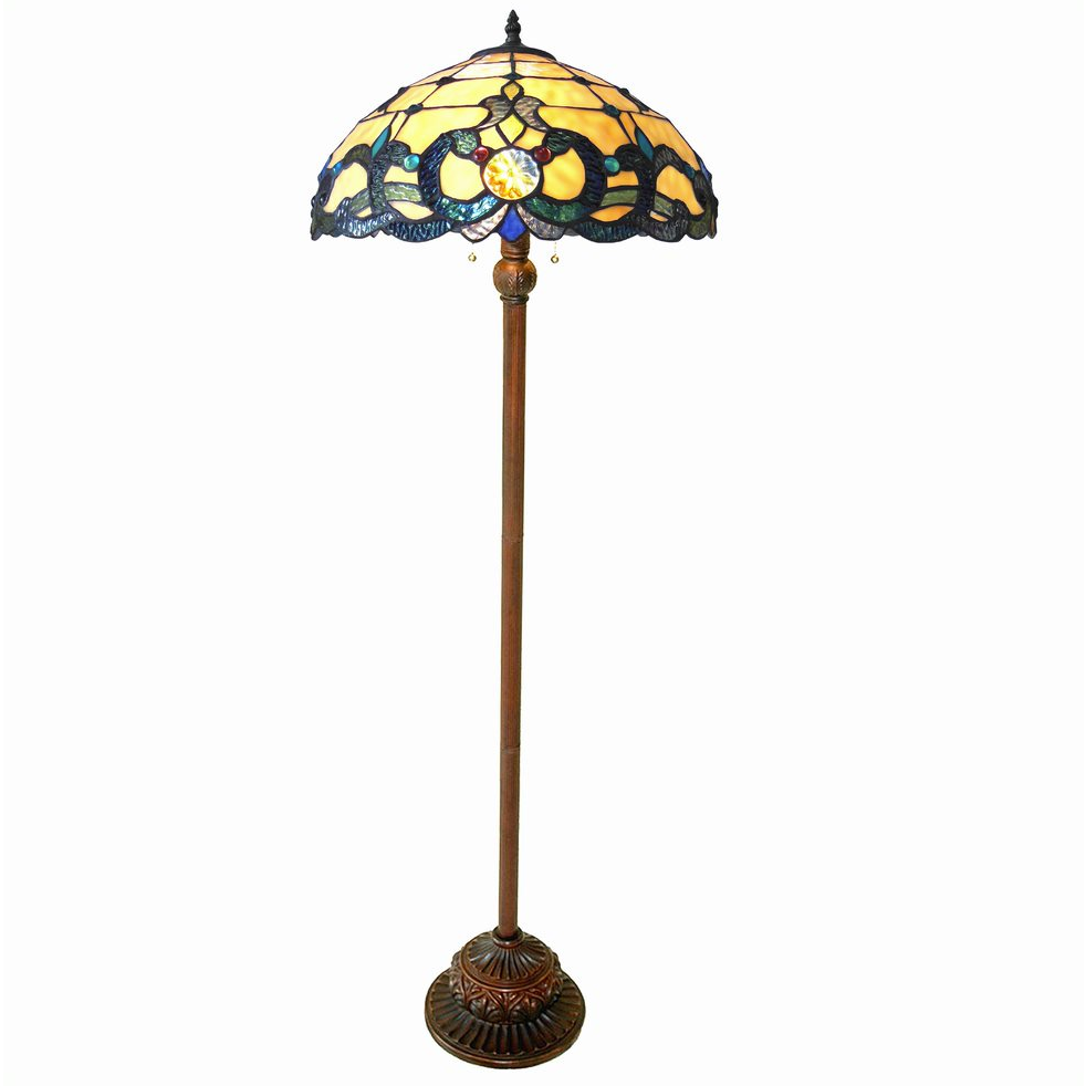 DOUTZEN Tiffany-style 2 Light Victorian Floor Lamp 18" Shade. Picture 1