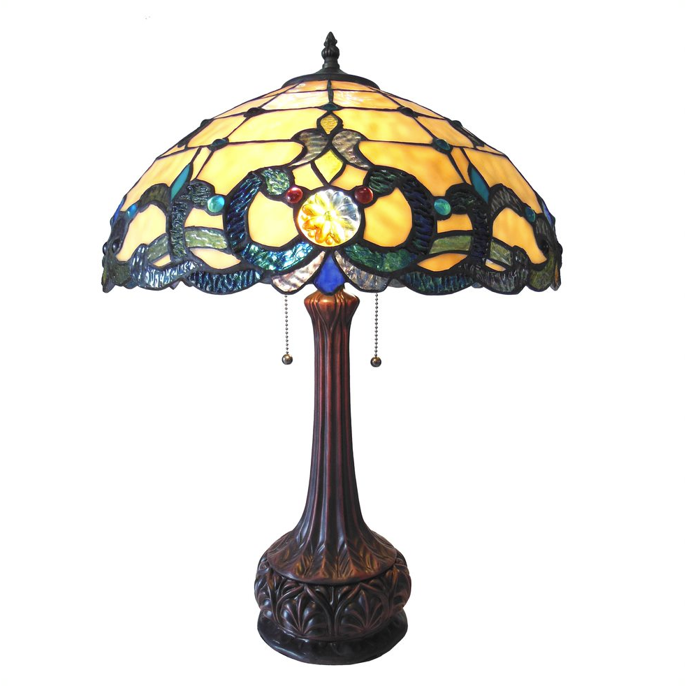 DOUTZEN Tiffany-style 2 Light Victorian Table Lamp 18" Shade. Picture 1