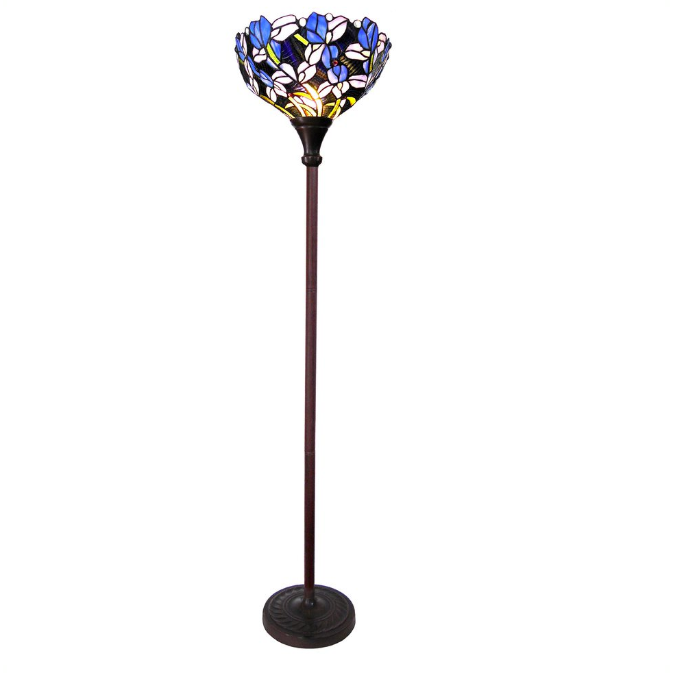 NATALIE Tiffany-style 1 Light Iris Torchiere Floor Lamp 14.5" Shade. Picture 1