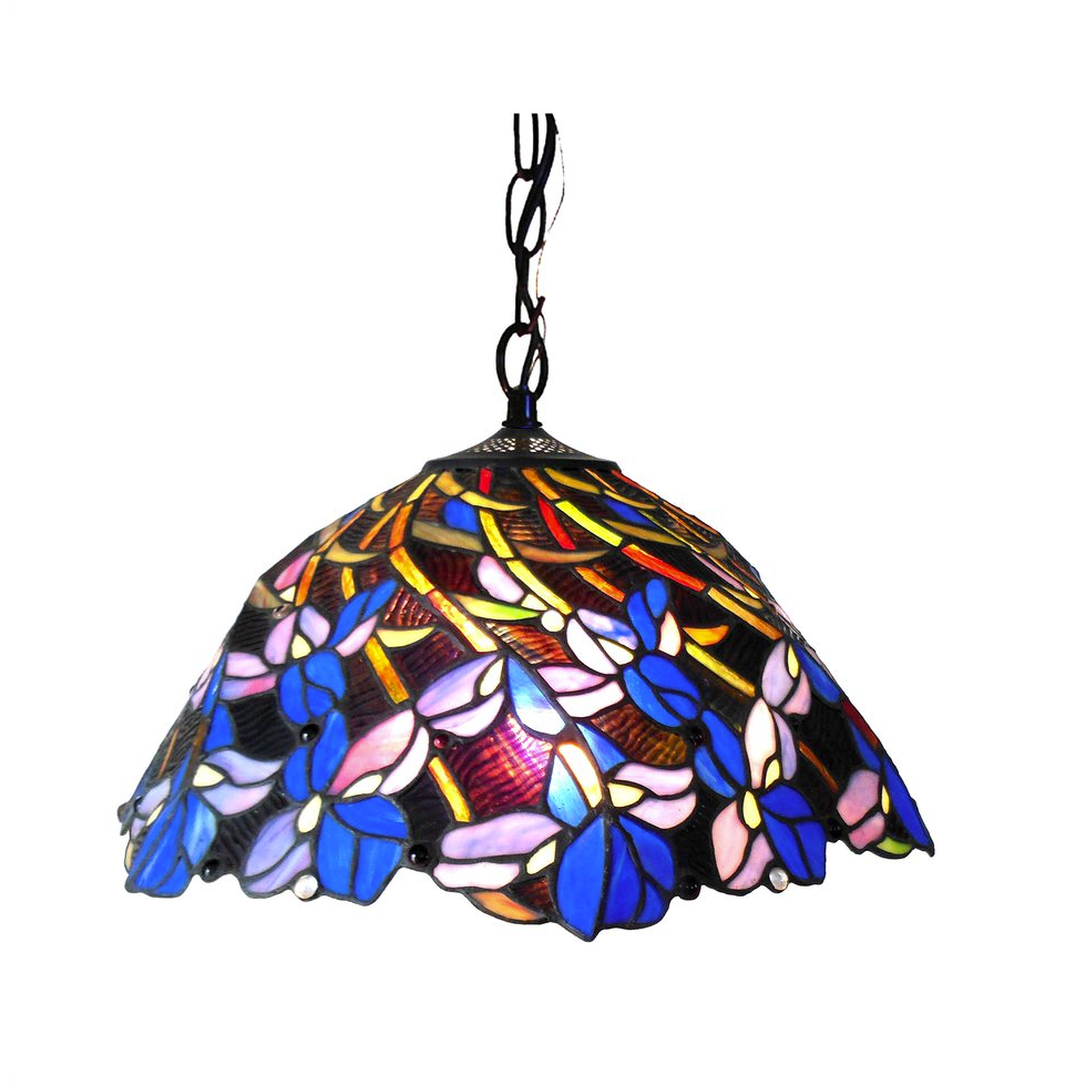 NATALIE Tiffany-style 2 Light Iris Hanging Pendant Lamp 19" Shade. Picture 1