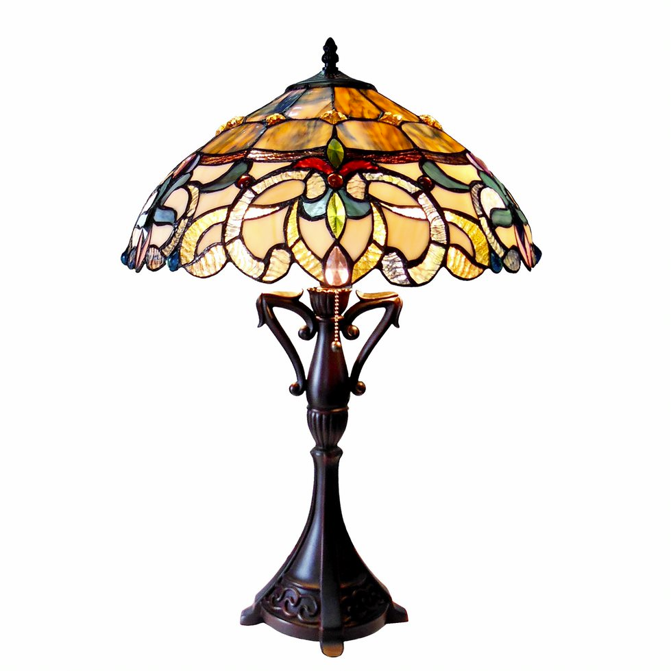 NORA Tiffany Style Victorian 2 Light Table Lamp 18" Shade. Picture 1