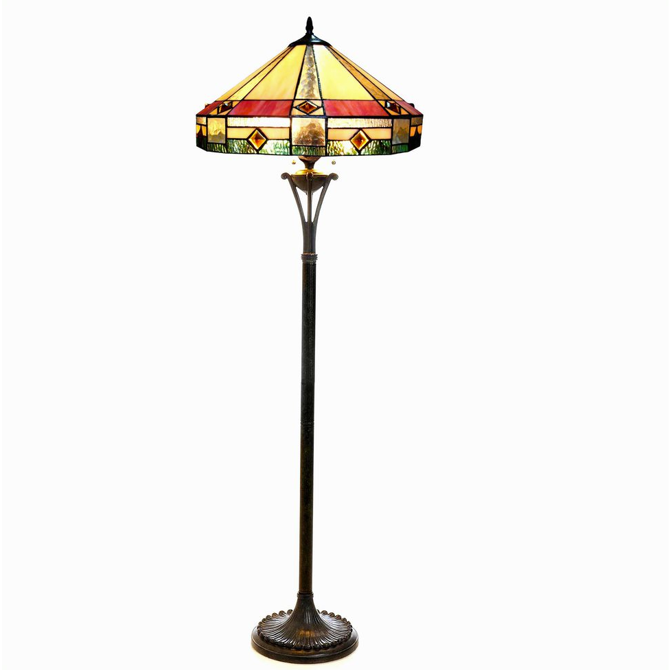 RIDLEY Tiffany-style 2 Light Mission Floor Lamp 18" Shade. Picture 1