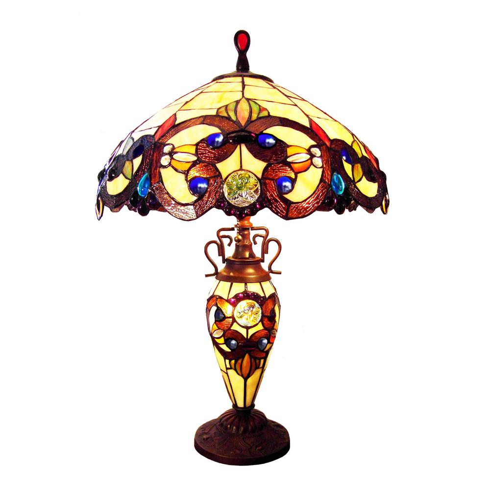 CHLOE Lighting DEMETRA AURORA Victorian Tiffany-style 3 Light Victorian Double Lit Table Lamp 18" Wide. Picture 1