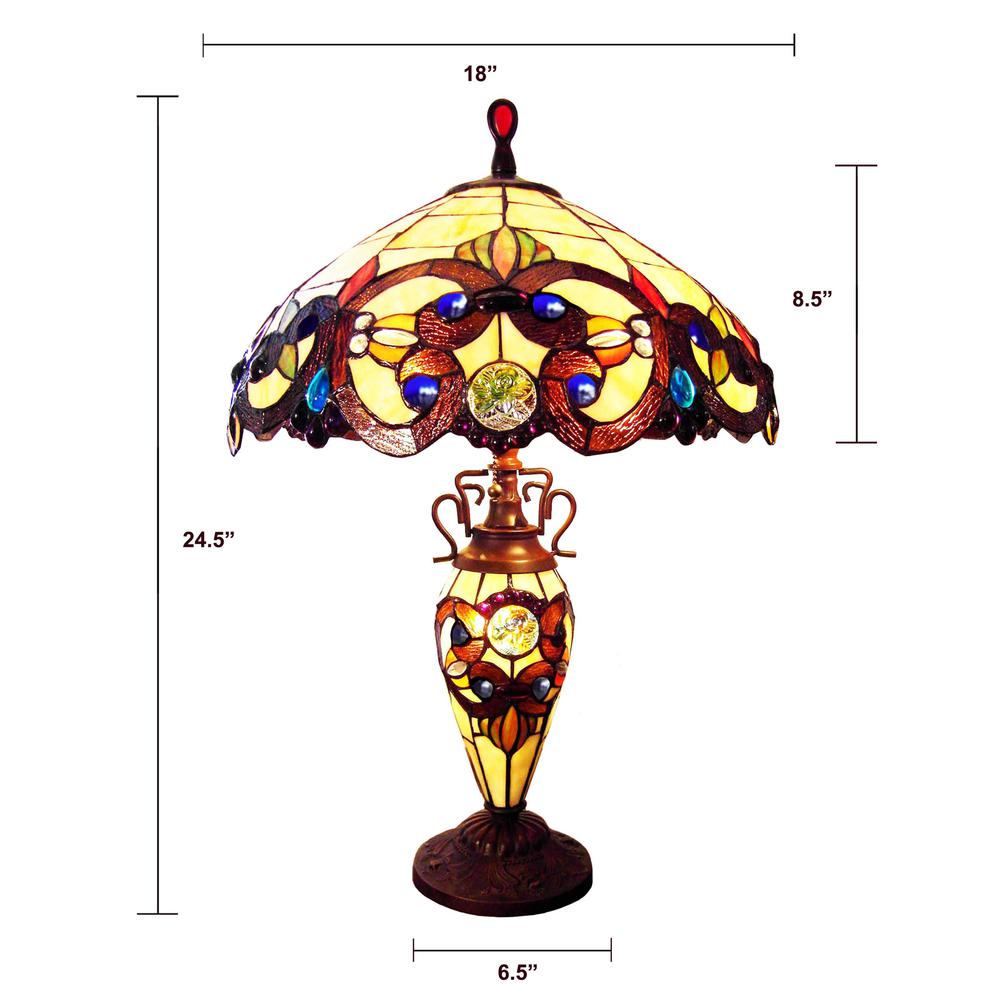 CHLOE Lighting DEMETRA AURORA Victorian Tiffany-style 3 Light Victorian Double Lit Table Lamp 18" Wide. Picture 2