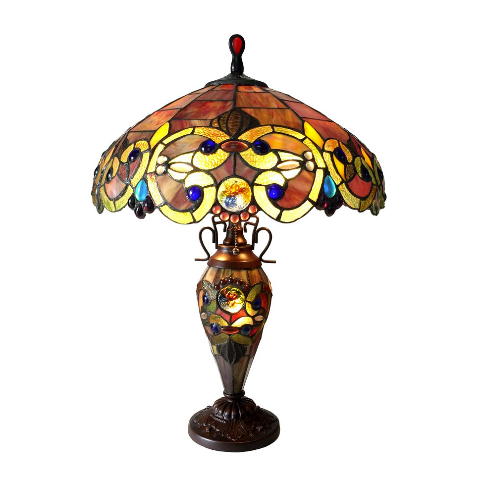 DEMETRA AURORATiffany-style 3 Light Victorian Double Lit Table Lamp 18" Shade. Picture 1