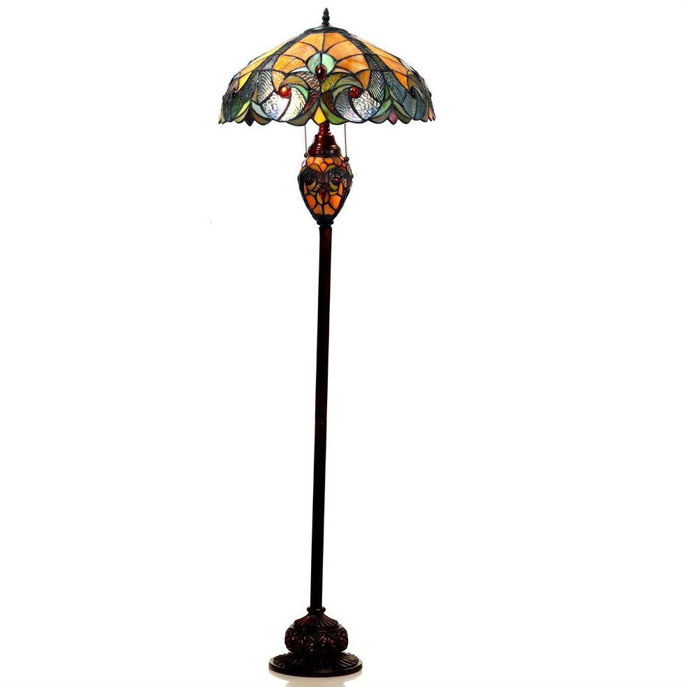 LIAISON Tiffany-style 3 Light Victorian Double Lit Floor Lamp 18" Shade. Picture 1