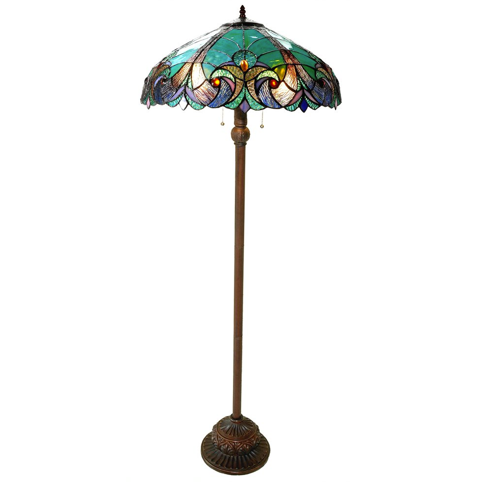 LIAISON Tiffany-style 2 Light Victorian Floor Lamp 18" Shade. Picture 1