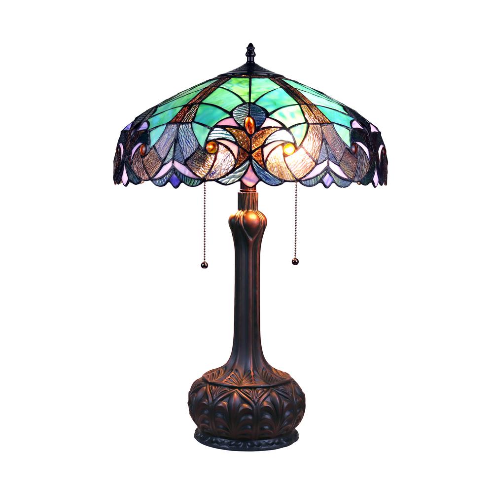 CHLOE Lighting LIAISON Tiffany-Style Antique Dark Bronze 2-Light Victorian Table Lamp 18" Shade. Picture 1
