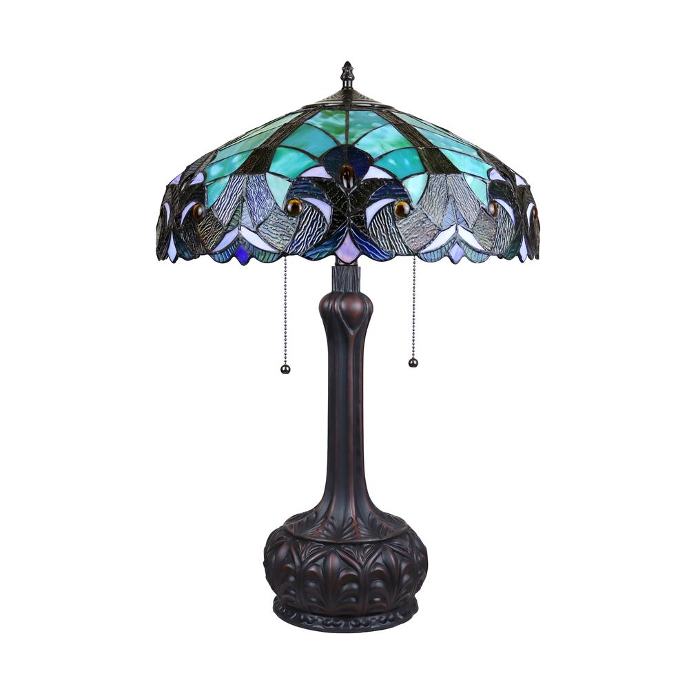 CHLOE Lighting LIAISON Tiffany-Style Antique Dark Bronze 2-Light Victorian Table Lamp 18" Shade. Picture 2