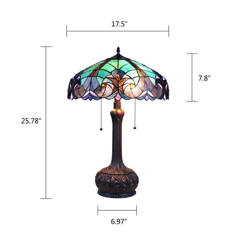 CHLOE Lighting LIAISON Tiffany-Style Antique Dark Bronze 2-Light Victorian Table Lamp 18" Shade. Picture 8