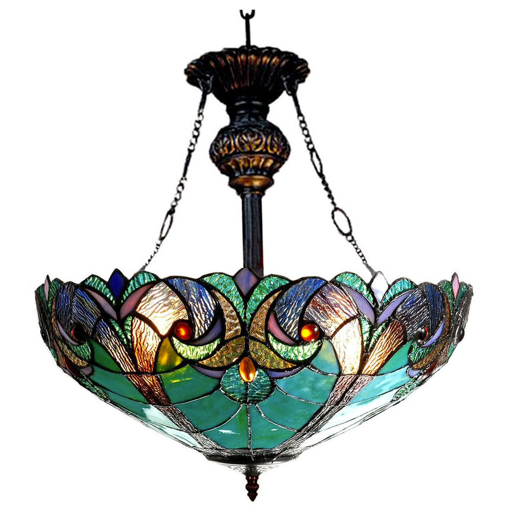 LIAISON Tiffany-style 2 Light Victorian Inverted Ceiling Pendant 18" Shade. Picture 1