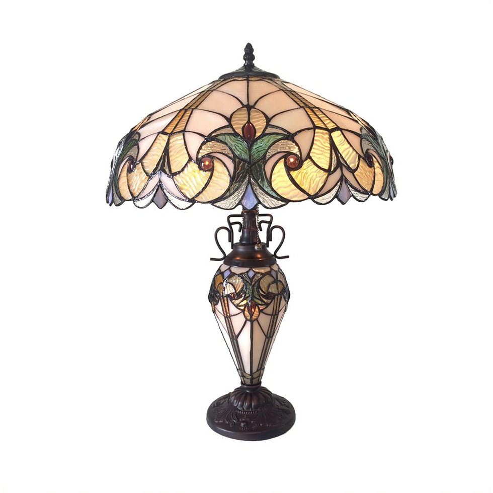 LIAISON Tiffany-style 3 Light Victorian Double Lit Table Lamp 18" Shade. Picture 1