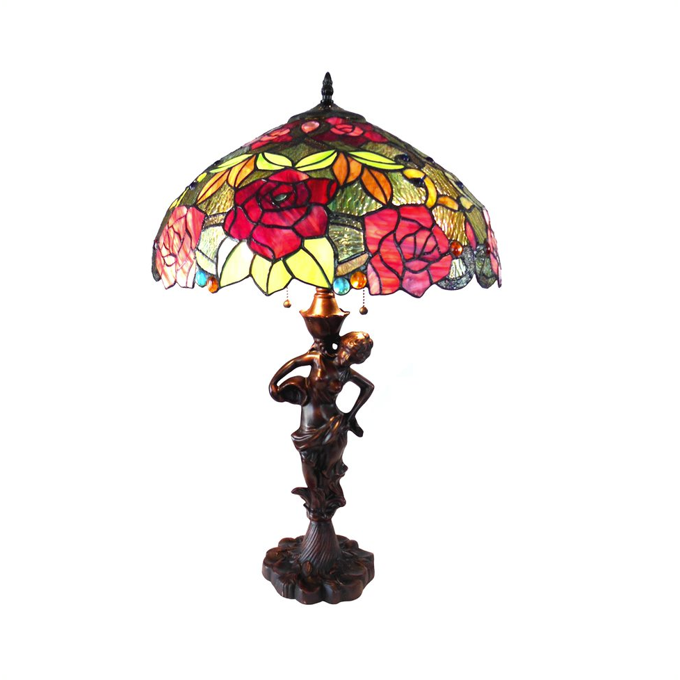 PEGGY Tiffany-style 2 Light Roses Table Lamp 18" Shade. Picture 1