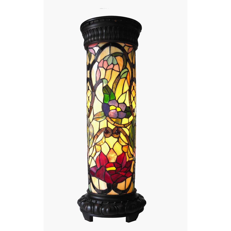 ROSELLE Tiffany-glass 2 Light Floral Pedestal Light Fixture 30" Tall. Picture 1