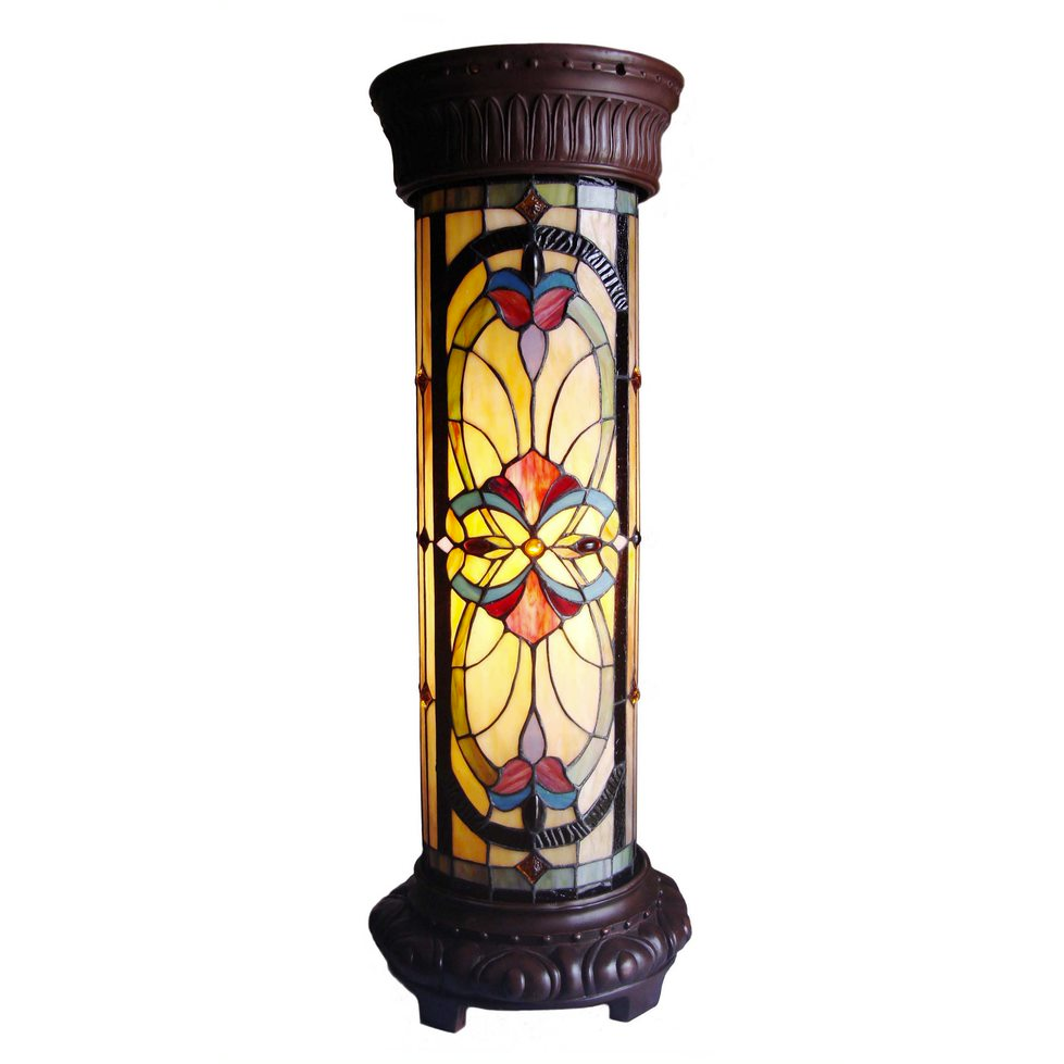 RUBY SPECTACLE Tiffany-glass 2 Light Victorian Pedestal Light Fixture 30" Tall. Picture 1