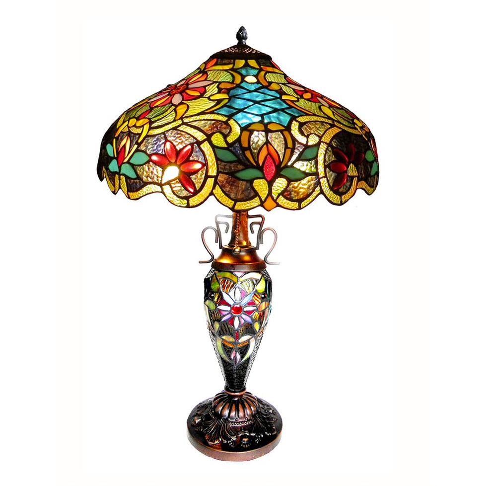 LESLIE Tiffany-style Victorian 3 Light Double Lit Table Lamp 18" Shade. The main picture.