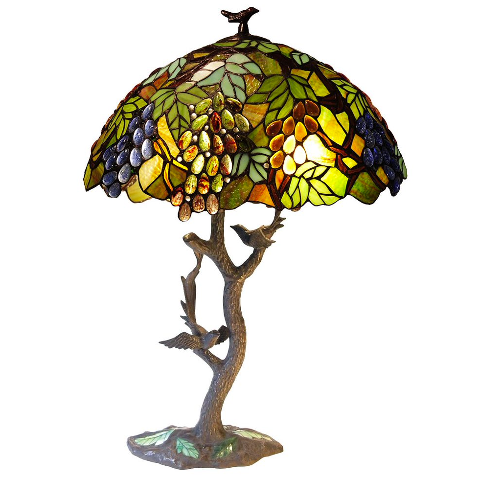 2 Light Tiffany-style featuring Leafs & Grapes Table Lamp Oval Shape 20" Shade. Picture 1
