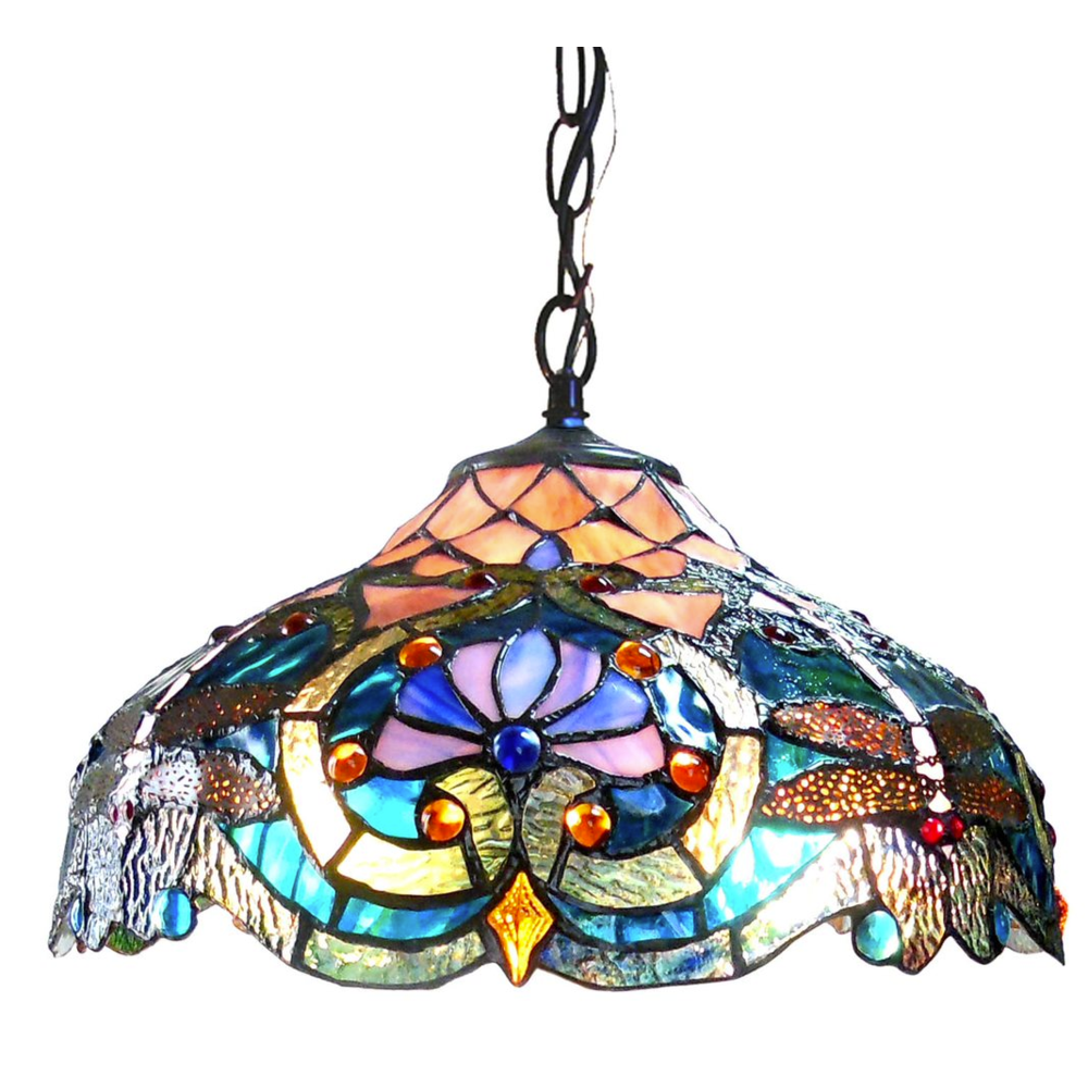 LYDIA Tiffany-style 2 Light Victorian Ceiling Pendant Fixture 17" Shade. Picture 1