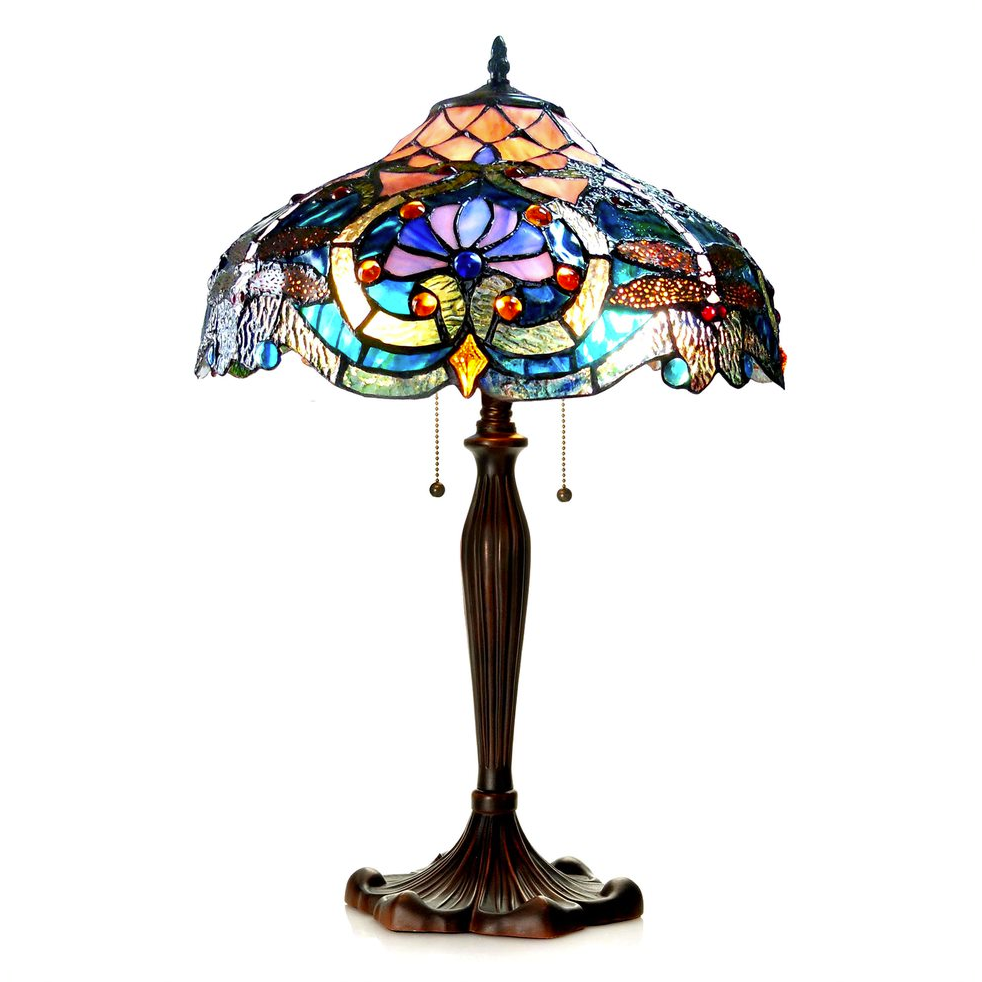 LYDIA Tiffany-style 2 Light Victorian Table Lamp 17" Shade. Picture 1