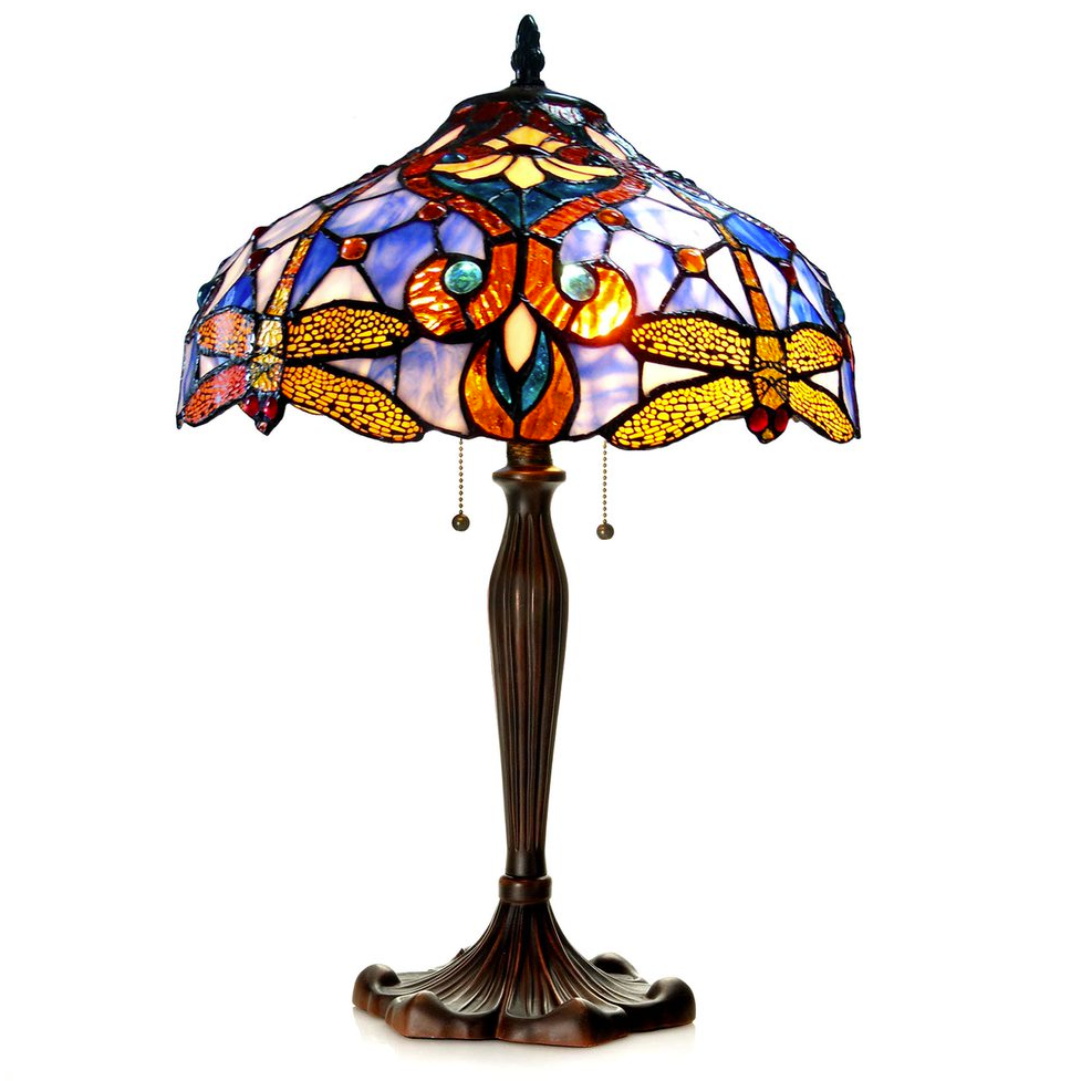 JULIA Tiffany-style 2 Light Dragonfly Table Lamp 17" Shade. Picture 1