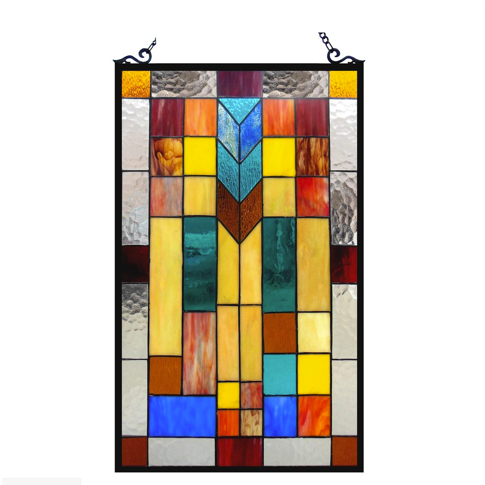 TATE Tiffany-glass Mosaic Design Window Panel 16x26. Picture 1