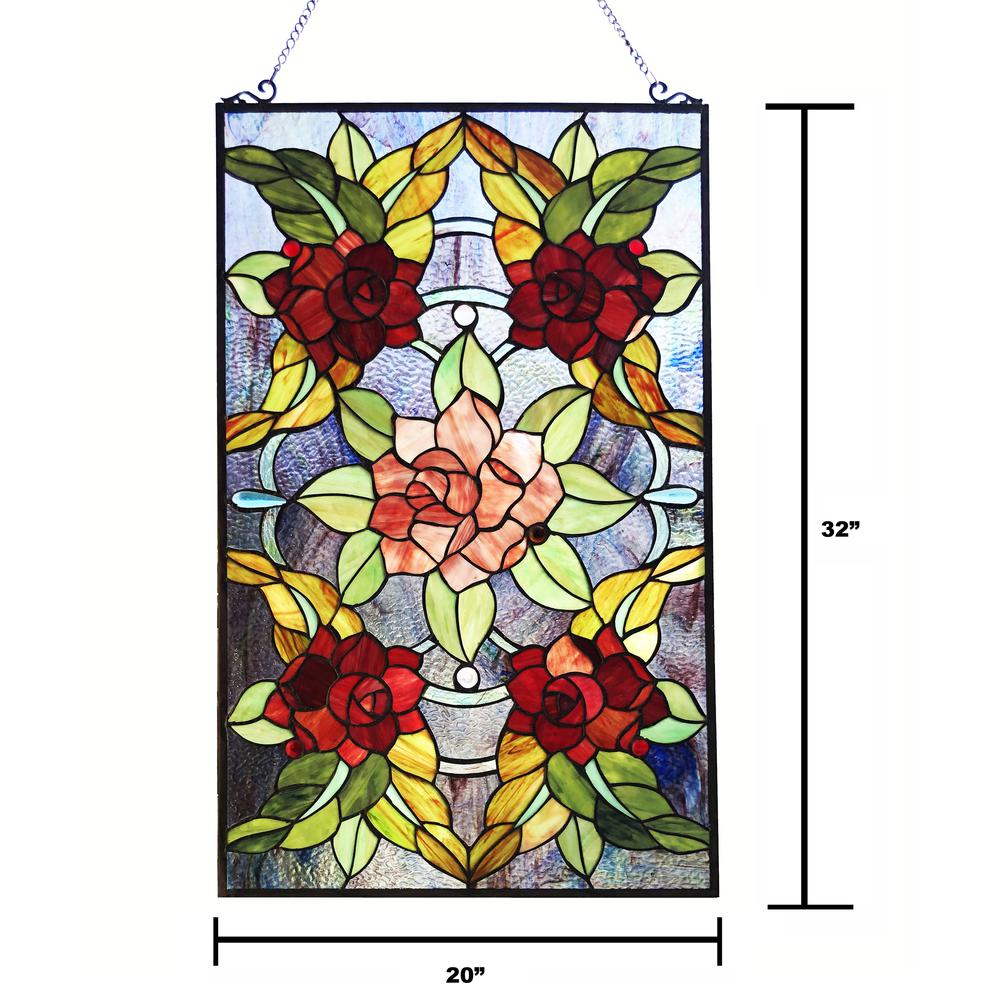CHLOE Lighting CANNA Tiffany-Style Floral Stained Glass Window Panel 32" Height. Picture 4