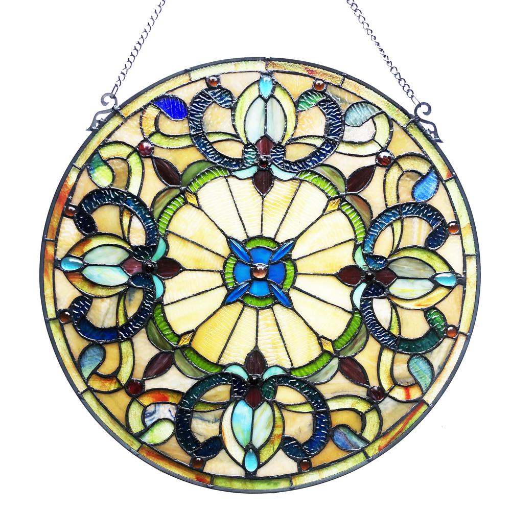 CHLOE Lighting FRANCES Tiffany-Style Victorian Stained-Glass Window Panel 22" Height. Picture 2