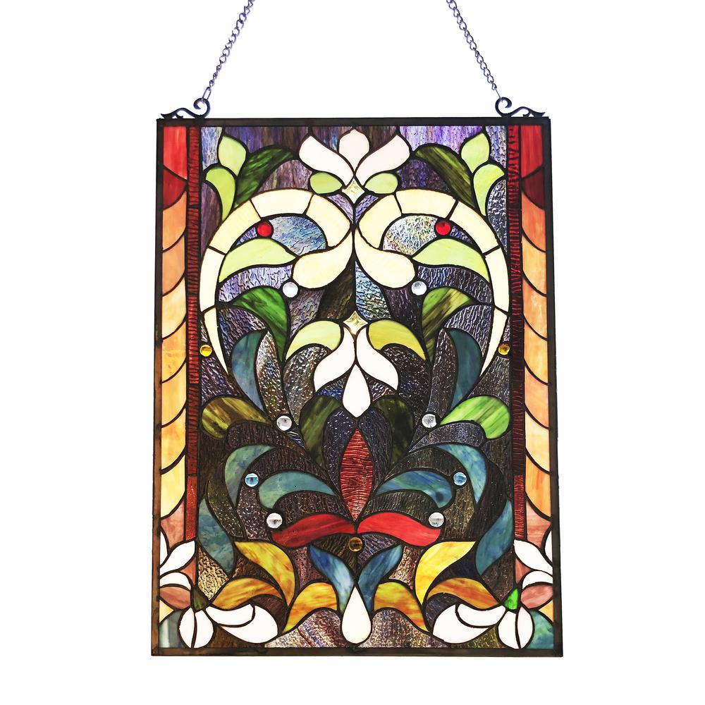 CHLOE Lighting AUDRINA Tiffany-Style Victorian Stained-Glass Window Panel 24" Height. Picture 1