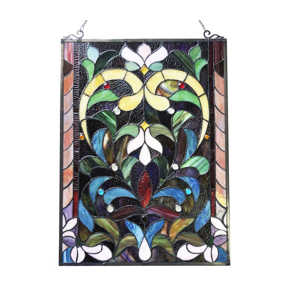 CHLOE Lighting AUDRINA Tiffany-Style Victorian Stained-Glass Window Panel 24" Height. Picture 2
