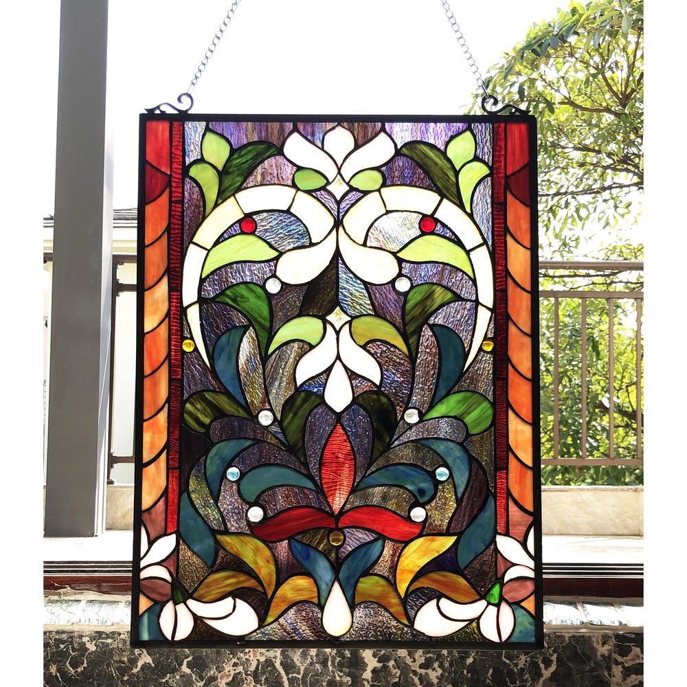 CHLOE Lighting AUDRINA Tiffany-Style Victorian Stained-Glass Window Panel 24" Height. Picture 3