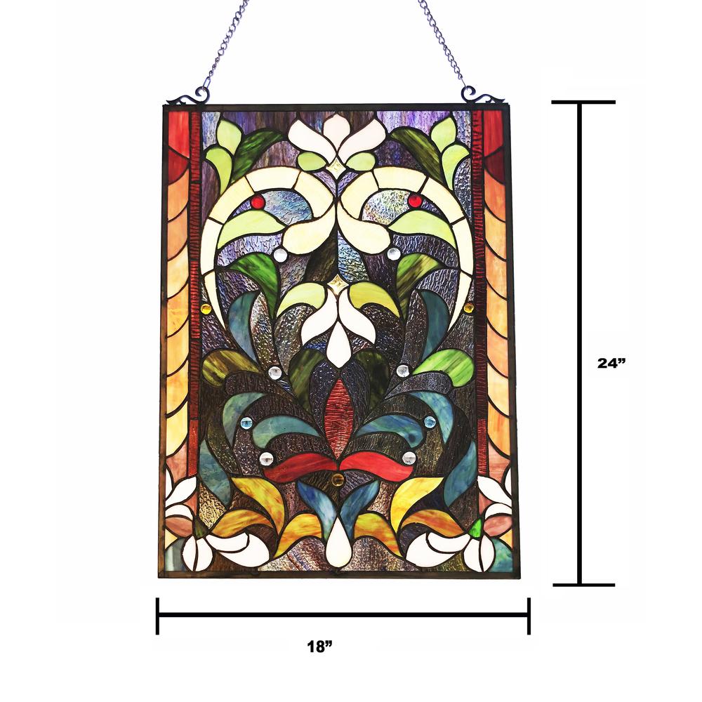 CHLOE Lighting AUDRINA Tiffany-Style Victorian Stained-Glass Window Panel 24" Height. Picture 4