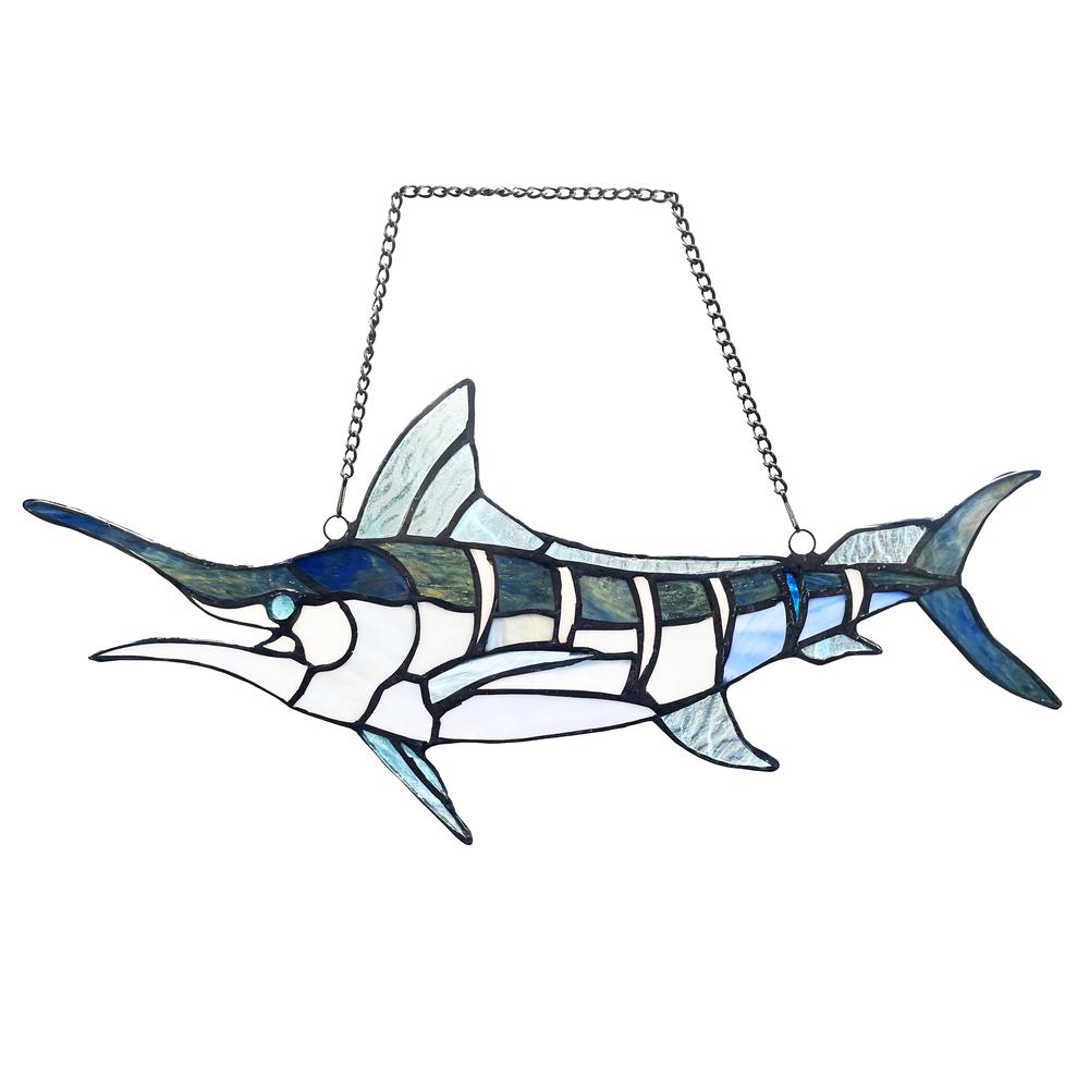 CHLOE Lighting SWORDFISH Animal-Style Stained Glass Window Panel 16" Wide. Picture 3