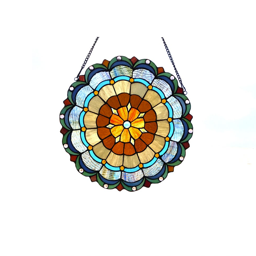 MINERVA Tiffany-glass Circus Tent 18" Round Window Panel. Picture 1