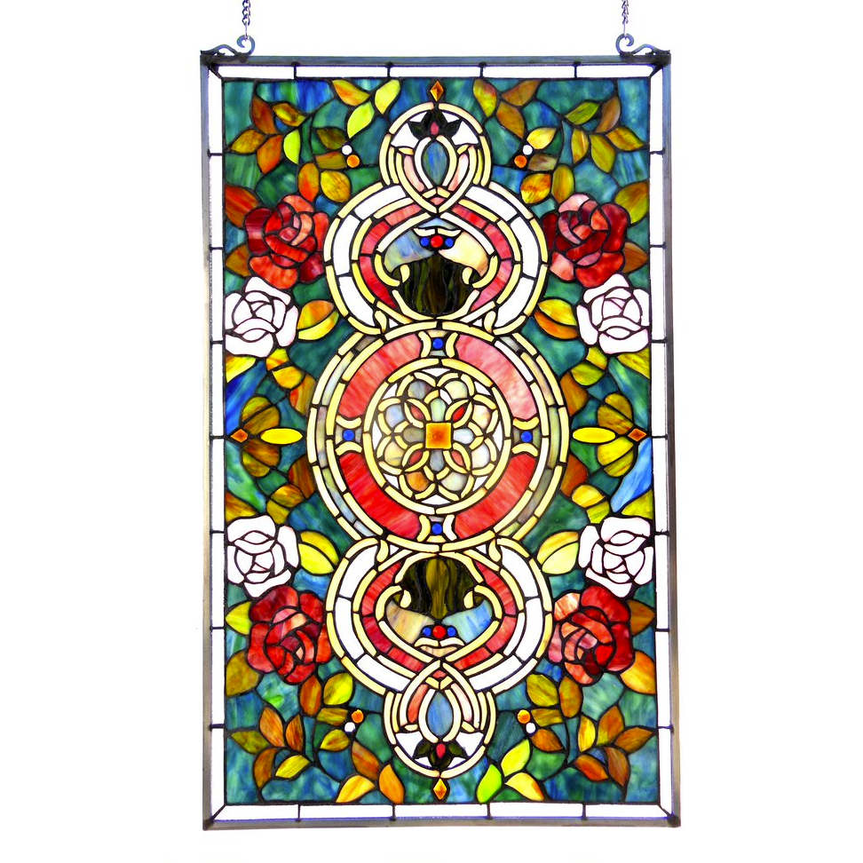 EUREKA SONARATiffany-glass Victorian Window Panel 20x32. Picture 1