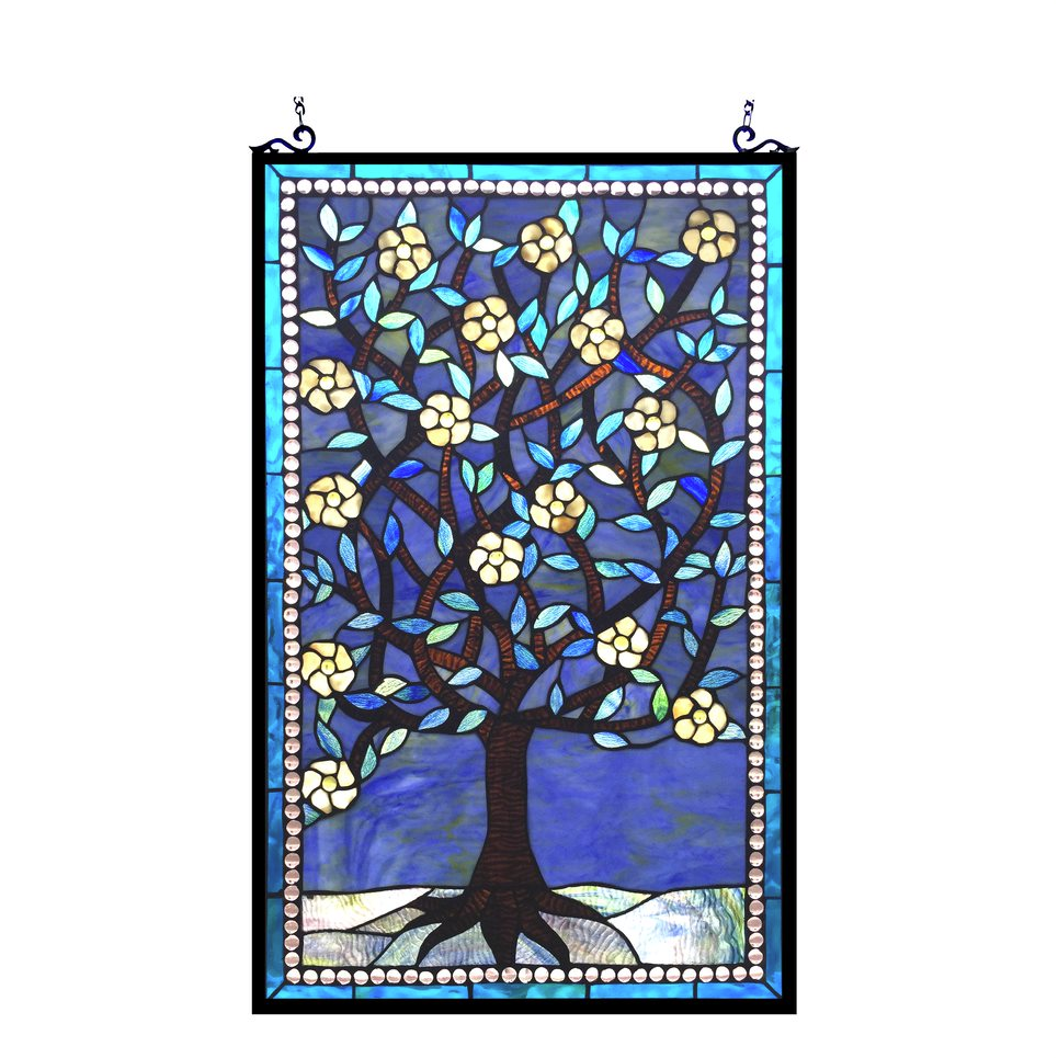 WOODLEY Tiffany-glass "Tree of Life" Window Panel 20x32. Picture 1