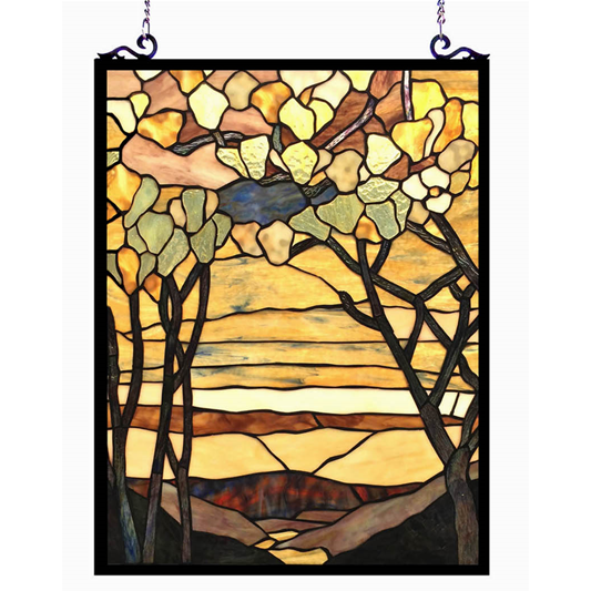 CHLOE Lighting AUTUMN VALLEY Tiffany-Style Floral Stained Glass Window Panel 25" Height. Picture 1