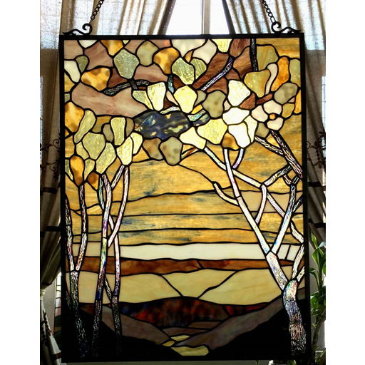 CHLOE Lighting AUTUMN VALLEY Tiffany-Style Floral Stained Glass Window Panel 25" Height. Picture 2