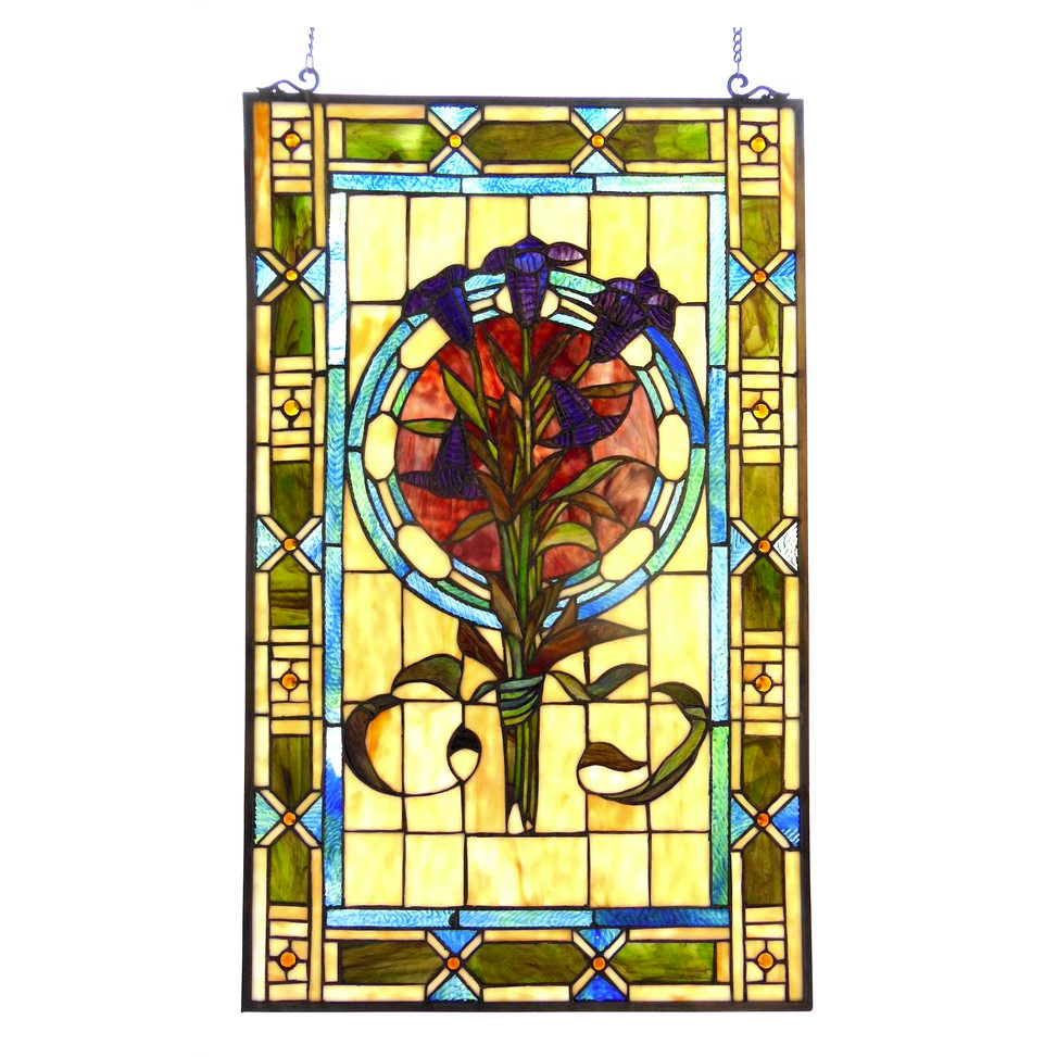 Tiffany-glass Tulips Design Window Panel 20x32. Picture 1