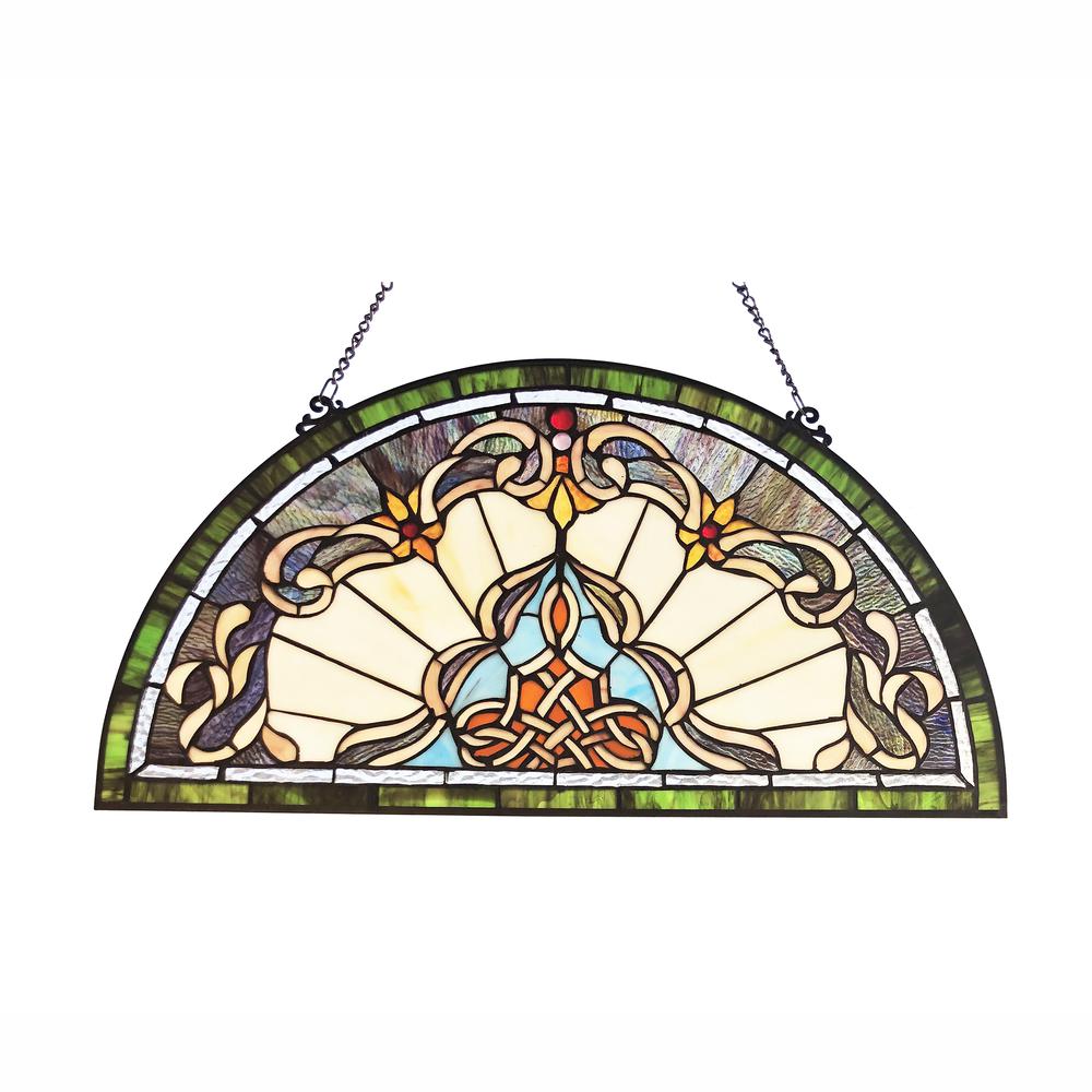 CHLOE Lighting NORENE Tiffany-Style Victorian Stained-Glass Window Panel 12.5" Height. Picture 1