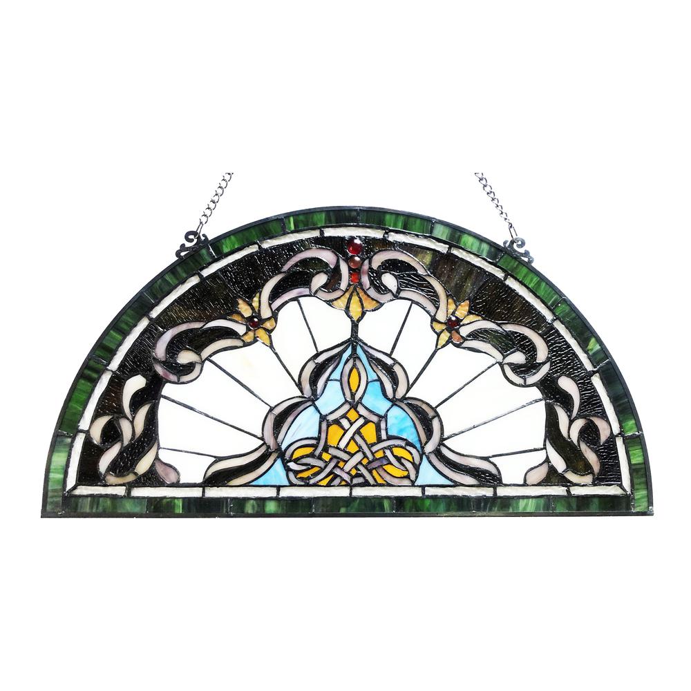 CHLOE Lighting NORENE Tiffany-Style Victorian Stained-Glass Window Panel 12.5" Height. Picture 2