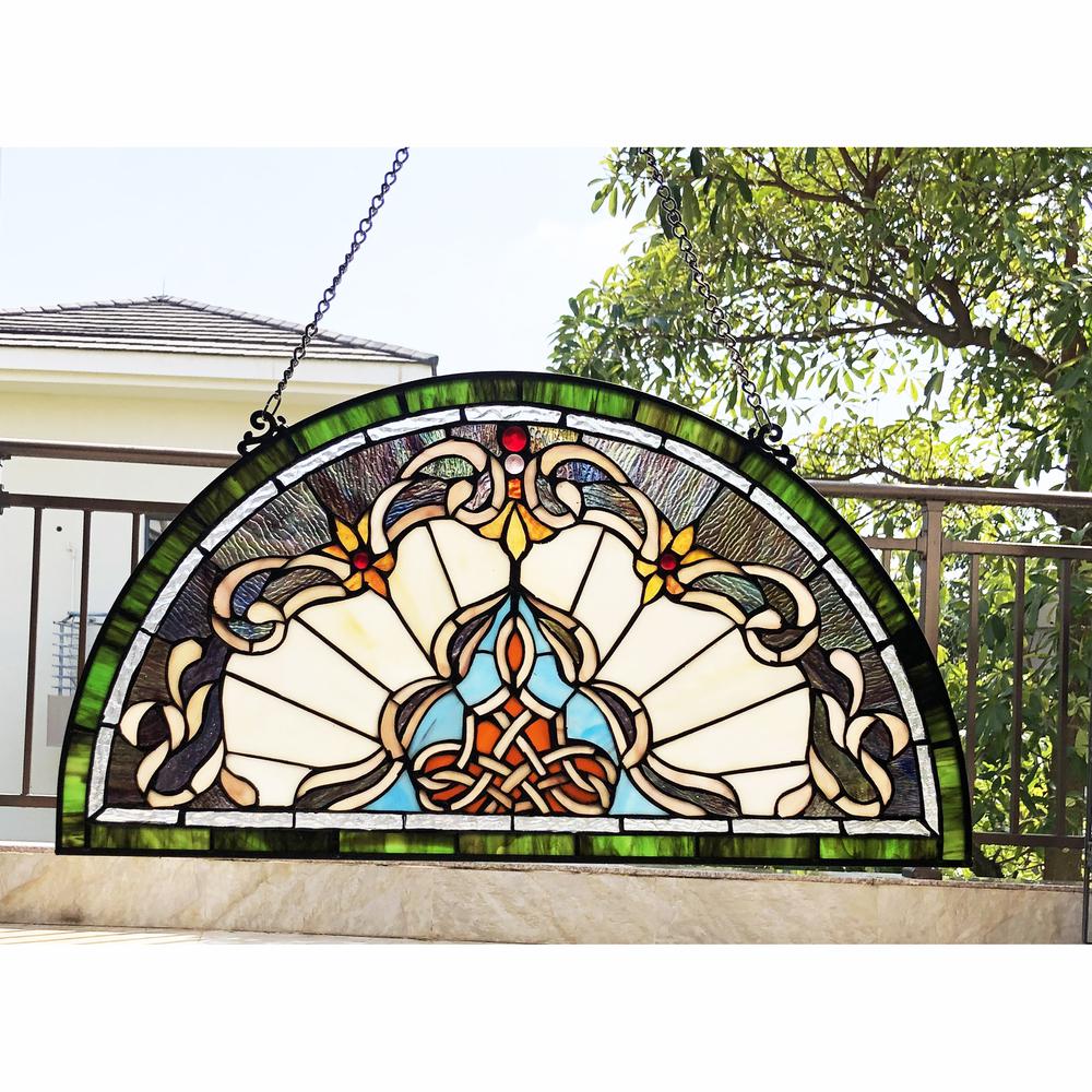 CHLOE Lighting NORENE Tiffany-Style Victorian Stained-Glass Window Panel 12.5" Height. Picture 3