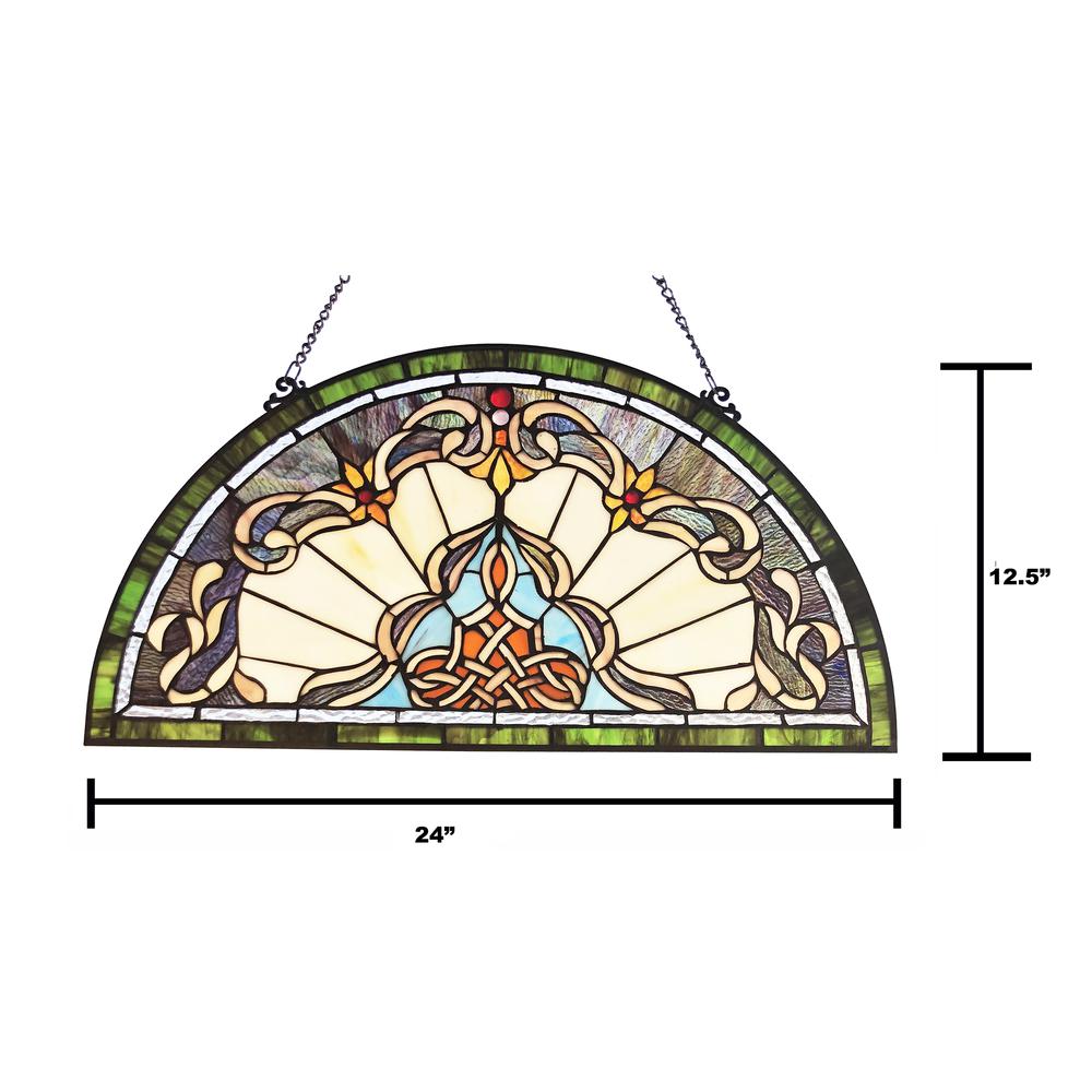 CHLOE Lighting NORENE Tiffany-Style Victorian Stained-Glass Window Panel 12.5" Height. Picture 4
