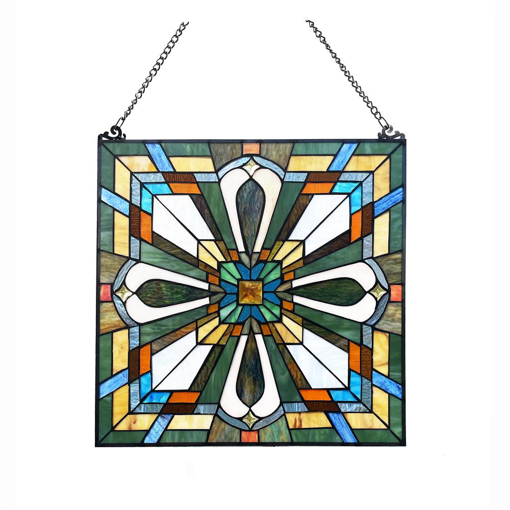 CHLOE Lighting ARCHIE Mission-Style Stained Glass Window Panel 20" Wide. Picture 1