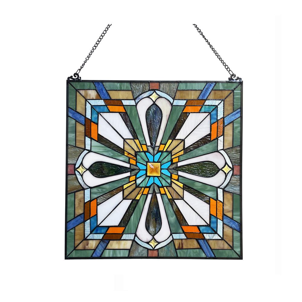 CHLOE Lighting ARCHIE Mission-Style Stained Glass Window Panel 20" Wide. Picture 2