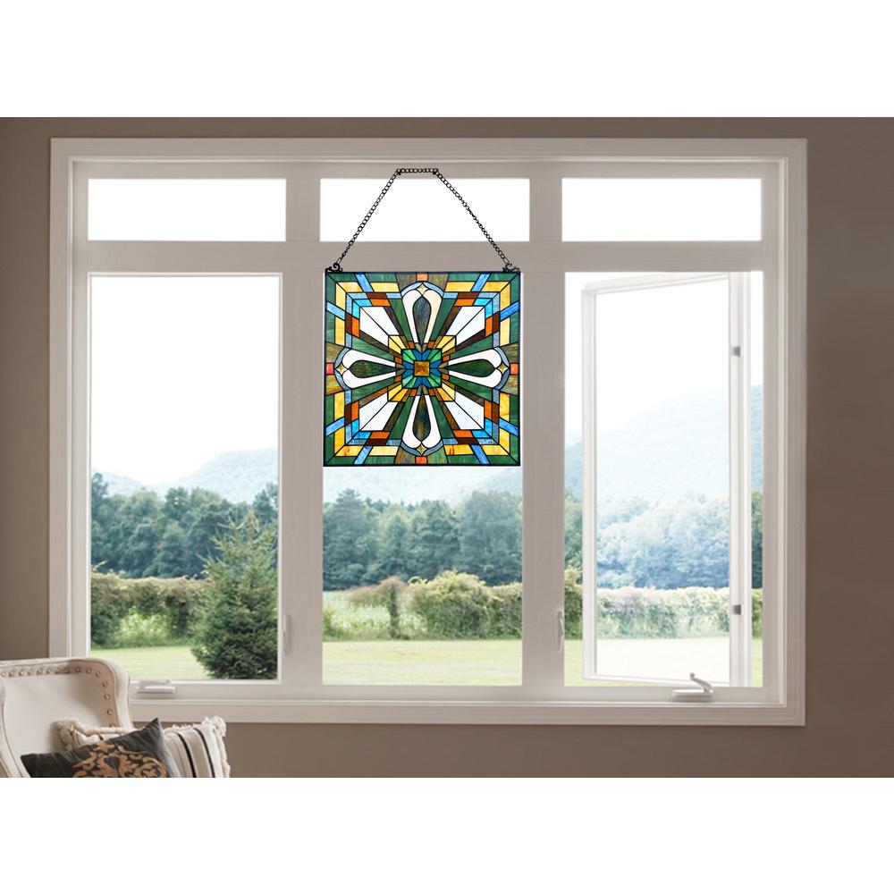 CHLOE Lighting ARCHIE Mission-Style Stained Glass Window Panel 20" Wide. Picture 5