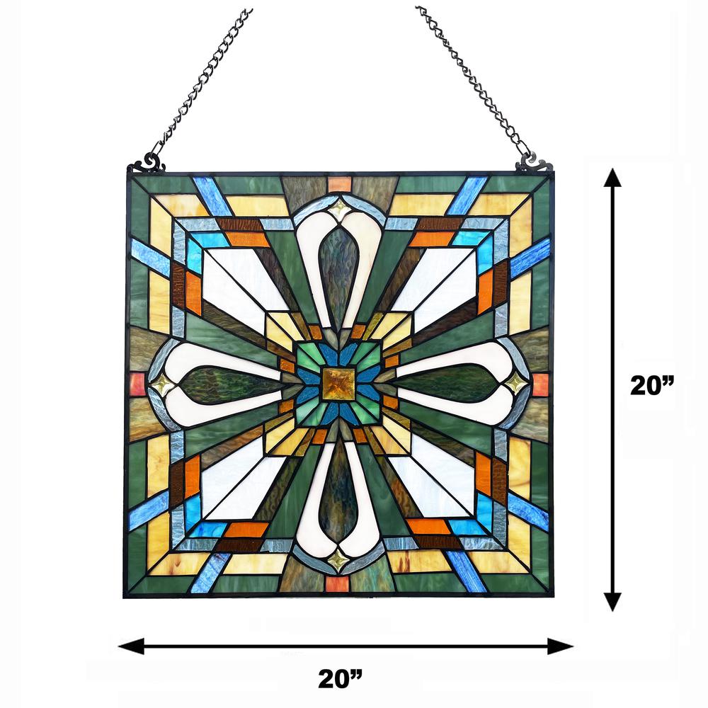 CHLOE Lighting ARCHIE Mission-Style Stained Glass Window Panel 20" Wide. Picture 6
