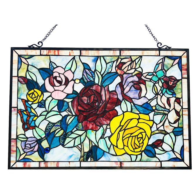 CHLOE Lighting SUNSPRITE Tiffany-Style Floal Stained Glass Window Panel 27" Width. Picture 1