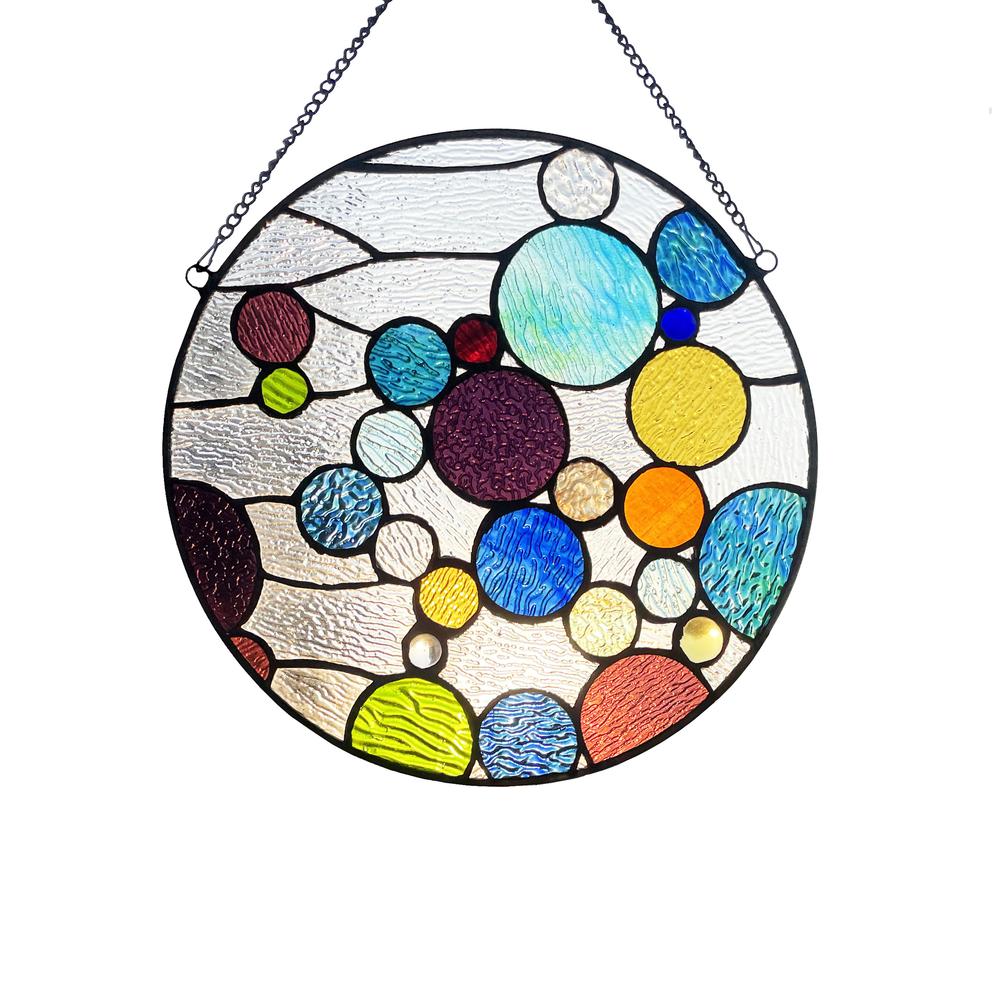 CHLOE Lighting BUBBLES Geometric-Style Stained Glass Window Panel 13" Wide. Picture 1