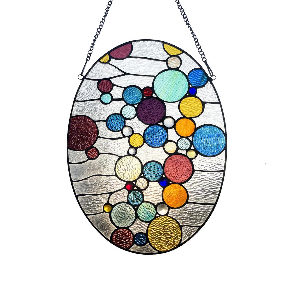 CHLOE Lighting BUBBLES Geometric-Style Stained Glass Window Panel 20" Tall. Picture 1